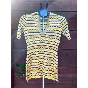 Ulla Johnson Silk Blend Wave Knit Polo Top - Size P